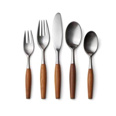 China Nordic Viable Stainless Steel Cutlery Set Wooden Handle Spoon Fork Knife Silverware Flatware Set for sale