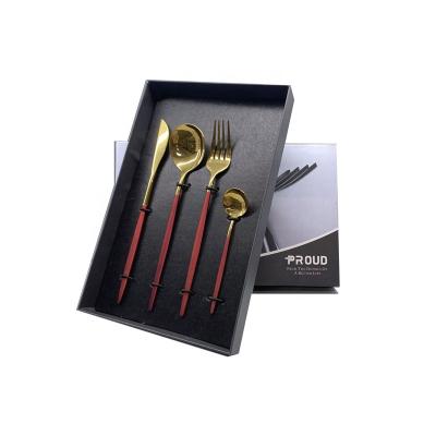 China Portuguese Fork Spoon Knife Style Workable 4 Pieces Set Gold Plated 430 Stainless Steel Flatware Set for sale