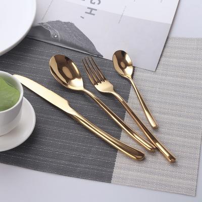 China Sustainable Gold Plated Stainless Steel Cutlery Set Knife Fork Spoon Heavy Luxury Wedding Flatware Set for sale