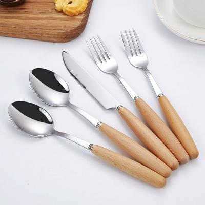 China Sustainable Japanese Style Stainless Steel Knife Fork Spoon Set Flatware Wooden Metal Handle Cutlery for sale