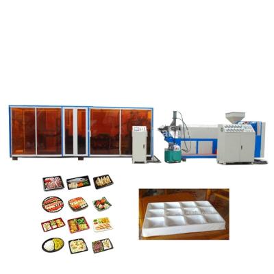 China Plastic Container PP/PS/PE Plastic Tray Sheet Extruder Add Vacuum Forming Machine for sale