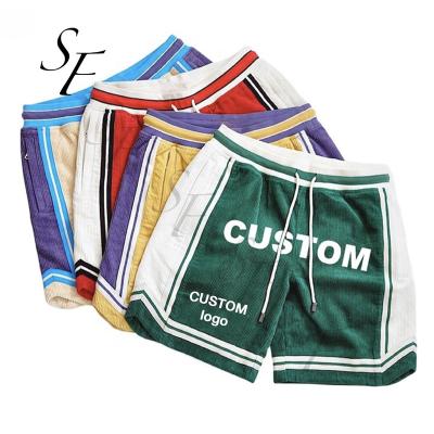 China Anti-wrinkle custom LOGO vintage basketball casual shorts loose fit sublimation elastane sports corduroy abbreviations men for sale