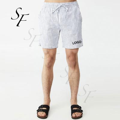 China Custom Anti-wrinkle summer comfortable home wear loose striped shorts 100% cotton casual boxer shorts for men for sale