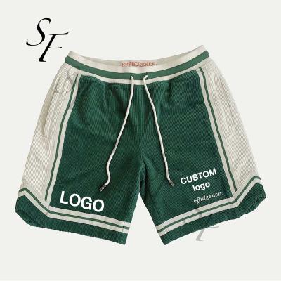 China Custom Logo Antibacterial Summer Casual Men's Vintage Embroidery Sports Corduroy Basketball Shorts for sale