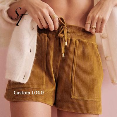 China New Designs Summer Anti-wrinkle Cotton Custom Women Streetwear Elastic Waist Biker Cargo Cargo Shorts Fitness Corduroy Shorts for sale