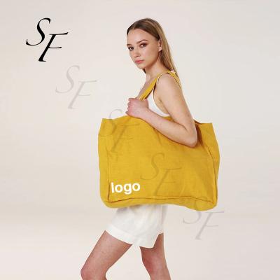 China Fashion Double Layer Tote Bag Beach Bag Custom Eco-Friendly Natural Canvas Shopping Single Shoulder Bag For Women for sale