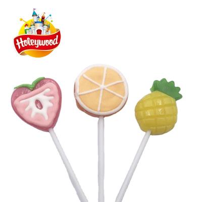 China Natural 35g Pineapple Strawberry Orange Shaped Colorful Fruity Sweet Lollipop for sale