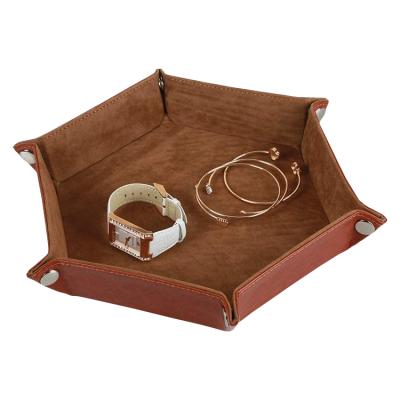 China Durable Double Sided Thick Leather Folding PU Dice Tray Metal Dice Rolling Tray Holder Storage Box for sale