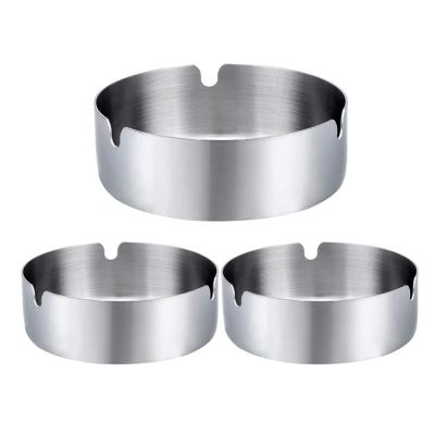 China Hot Sales Custom Logo Smokeless Silver 3 Size Cigar Stainless Steel Metal Ashtray Clean Easy for sale