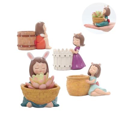 China Bonsai Roogo Garden Girl Resin Christmas Decor Flower Pot Sets Succulent Pot Sets Gift for sale