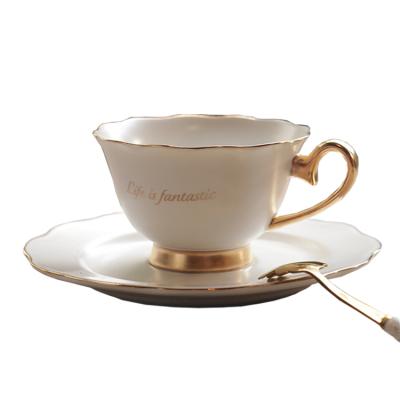 China Cheap Gold Dishwasher Safe Coffee Cup Set Handle Coffee Tea Cup And Saucer Viable Factory for sale