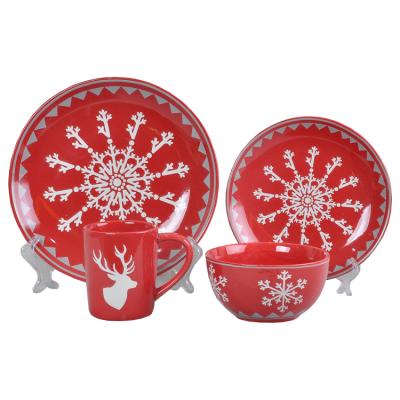 China Wholesale Christmas Dinnerware Viable Porcelain Set Of 4 Pcs Christmas Dinnerware Set Cup Dish Ceramic Bowl for sale