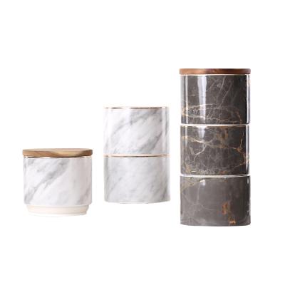 China Freshness Preservation Wholesale Custom Ceramic Marble Pattern Food Storage Jar With Airtight Seal Bamboo Lid for sale