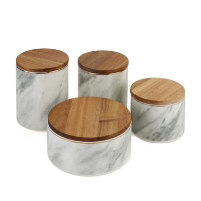 China Freshness Preservation Wholesale Custom Ceramic Marble Pattern Food Storage Jar With Airtight Seal Bamboo Lid for sale