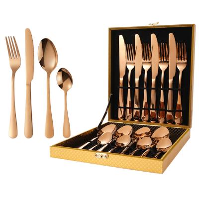 China 16 Pcs Stainless Steel Flatware Sustainable Tableware Gold Colored Cutlery Set In Attractive GoldenGift Box for sale