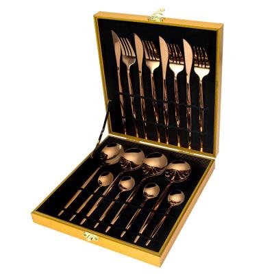 China Sustainable 16 Piece Stainless Steel Flatware Silverware Set With Gift Box Wood Cutlery Set Service For 4 for sale