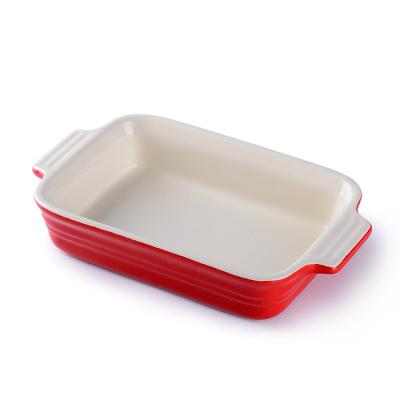 China Viable Maker Ceramic Baking Plate with Ears Porcelain Cheese Making Pan Square Baking Pans for sale