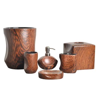 China Sustainable Factory Morden Ceramic Bathroom Set , Wooden Bathroom Accessories Set , Bathroom Set 6 Pieces for sale