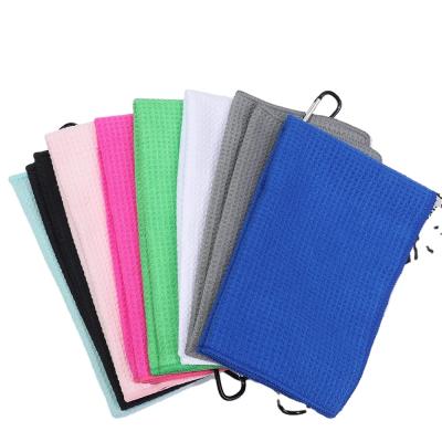 China Sublimation Sublimation Printed Die Cut Golf Towel Microfiber Waffle Towel For Golf Course Hook Ladder Towel for sale