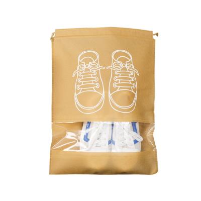 China 100% Custom Nonwoven Eco-Friendly Logo Shoe Pouch Drawstring Shoe Bags Waterproof Dustproof Clear Travel For Women Men for sale