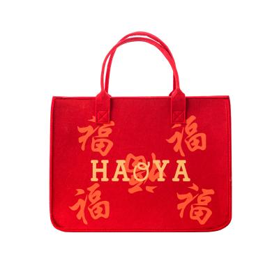 China Hot Selling Logo Durable Luxury Felt Tote Bag Fashionable Promotional Custom Canvas Large Capacity Reusable Felt Bag for sale