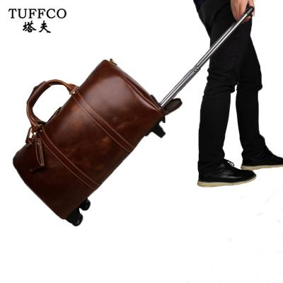 China Fashionable High End Genuine Leather Duffle Bag Brown Large Capacity Luggage Travel Bags for sale