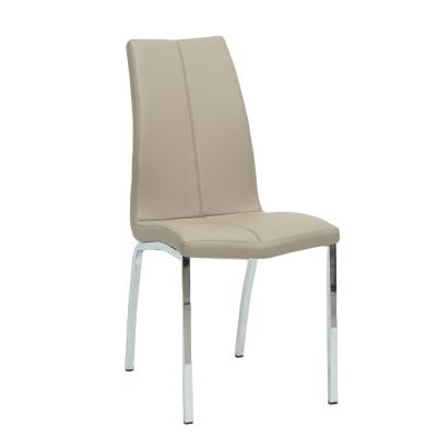 China Simple Design High Stable Back Modern Leather PU Dining Chair With Chrome Legs for sale