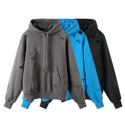 China custom logo hoodies wholesale plain Finch Garment Anti-wrinkle distressed blank solid color men's oversized hoodies for sale