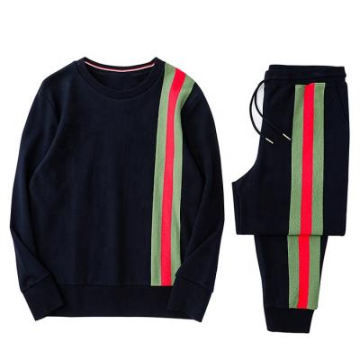 China Finch Garment Men's Breathable High Quality Tracksuit Set Side Patchwork Crewneck Jogger Striped Sweatsuit Custom Made for sale