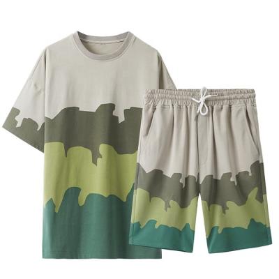 China Finch Garment OEM QUICK DRY 2 Piece Custom Set Colorblock T-Shirt And Shorts Men Summer Casual Shorts Set for sale