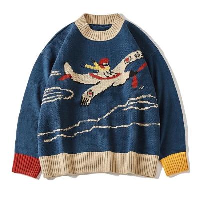 China Anti-Wrinkle Finch Garment Mens Casual Designer Sweaters Cartoon Graphic Jacquard Knitted Sweater for sale