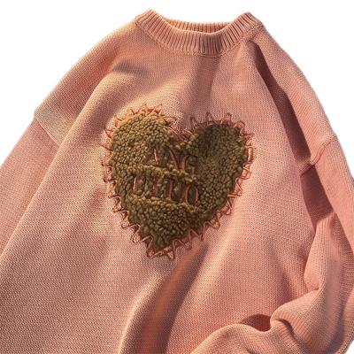 China Custom Unisex Finch Garment Chenille Sweater Heart Anti-Wrinkle Graphic Embroidered Mens Crewneck Sweater for sale