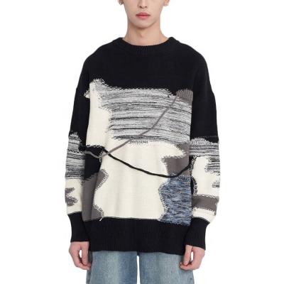 China Finch Garment New Design Custom Made Men Anti-Wrinkle Knit Jacquard Sweaters Crewneck Colorblock Woolen Sweater for sale