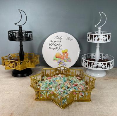 China European Home Lighting Decoration Style Wedding Snacks Candy Holder Moon Star Eid Metal Ramadan Serving Tray for sale