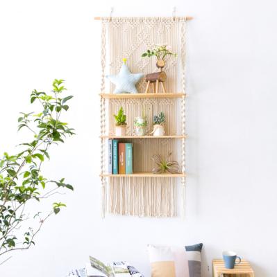 China Eco-friendly Macrame Home Decor 3 Tier Boho Wall Tapestry Macrame 3 Tier Shelf Cotton Home Decor 3 Tier Shelf for sale