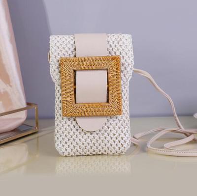 China 2022 new fashion design women straw purses cross - body phone bag pp straw leather bag for sale