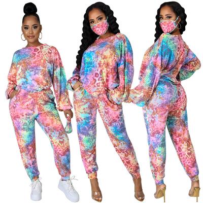 China Newest Polyester/Cotton 2022 Spring And Autumn Two Piece Women Knitting Tie Dye Long Sleeve Tops And Pants for sale