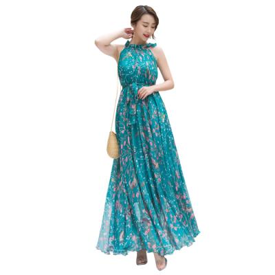 China Breathable Chiffon Maxi Dress Summer Vacation Beach Floral Runway Casual Plus Size Women's Sleeveless Long Dress Gothic Dress for sale