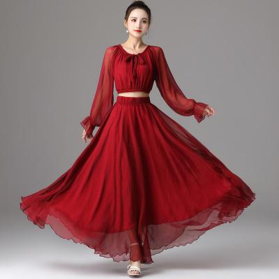 China Breathable Bohemias Lamparas Coastal Flow Elegant Causal Two Piece Dresses Dancing Dress Women's Costume Dance Dress for sale