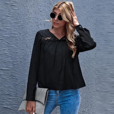 China 2021 Ladies Breathable Shirt Long Sleeve V Neck Hollow Out Blouses Top Office Casual Shirts For Women Blouses for sale