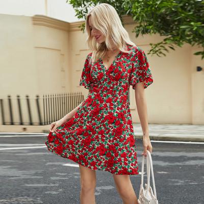 China 2021 New Arrivals Breathable Hot Selling Mini Summer Causal Dress Bohemia Cute Floral Short Sundress for sale