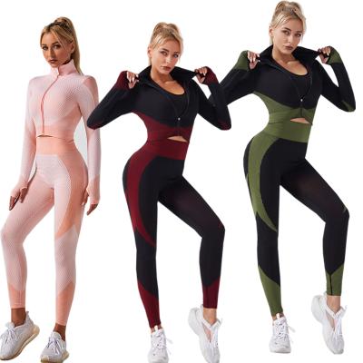 China Breathable Hot Selling 1/2/3 Piece Tracksuit Workout Sets Seamless High Waist Leggings And Jogging Stretch Sports Bra Yoga Activewear for sale