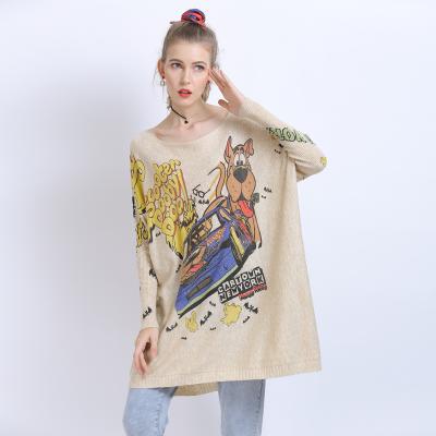 China Anti-shrink cartoon printed knitted woolen sweater for women new European and American long sleeve oversized sweater free sizes for sale