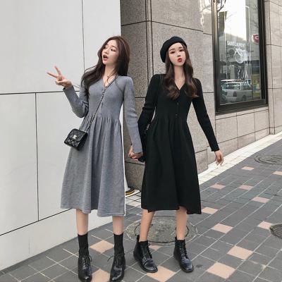 China 2020 High Quality Knitted Women's Charming Anti-Shrinkage Sleeve Dress Formal Dress Autumn Office Lady Dress Long for sale