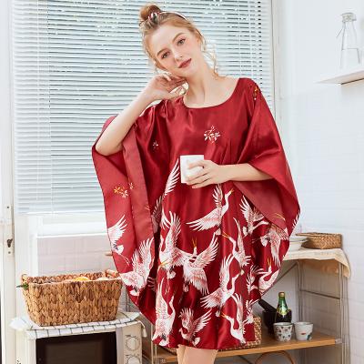 China Oversized women's silk nightgown fat people pajamas women summer QUICK-DRY ice silk retro style short-sleeved section 200 kilograms long for sale