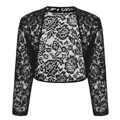 China Factory Cropped High Quality Women's Floral Lace Shrug Bolero Cropped 3/4 Length Sleeve Edge Irregular Femme Mariage Wedding Cardigans for sale