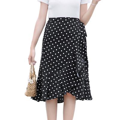 China New Arrival Plus Size Black Polka Dot Wrap Skirts Boho Elegant High Waist Skirt Women's Asymmetrical Beach Summer Beach Skirt for sale