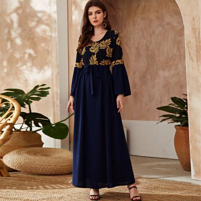 China Plus Size Modest Muslimah Styling 2021 Long Sleeve Maxi Dress For Women Elegant Ethnic Printing Oman Embroidery Arab Muslim Clothing 4XL for sale