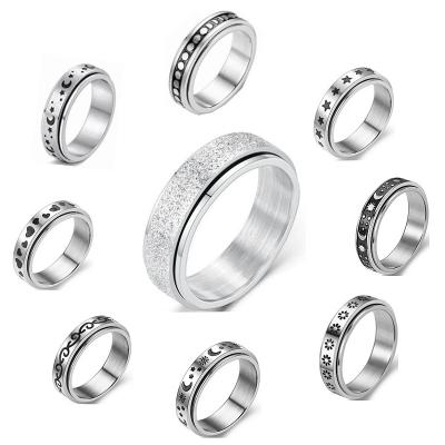 China CLASSIC Stainless Steel Spinner Moon Star Chain Spinning Ring Meditation Spinning Anxiety Fidget Rings For Women Men for sale