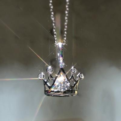 China Romantic Cubic Princess Jewelery Pendant Diamond Crown Necklaces Women Zircon Necklace Fashionable Kalung Bling Clear for sale